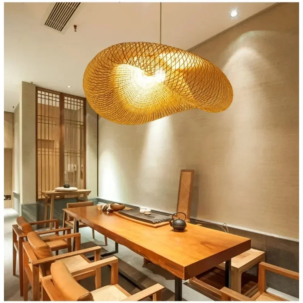 Hand-Woven Bamboo Dome Pendant Light Wovena – Lifestyle View 2