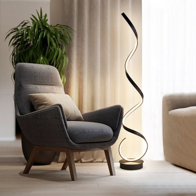 Sculptural Aluminum Spiral Floor Lamp Helivorn – Lifestyle View 2