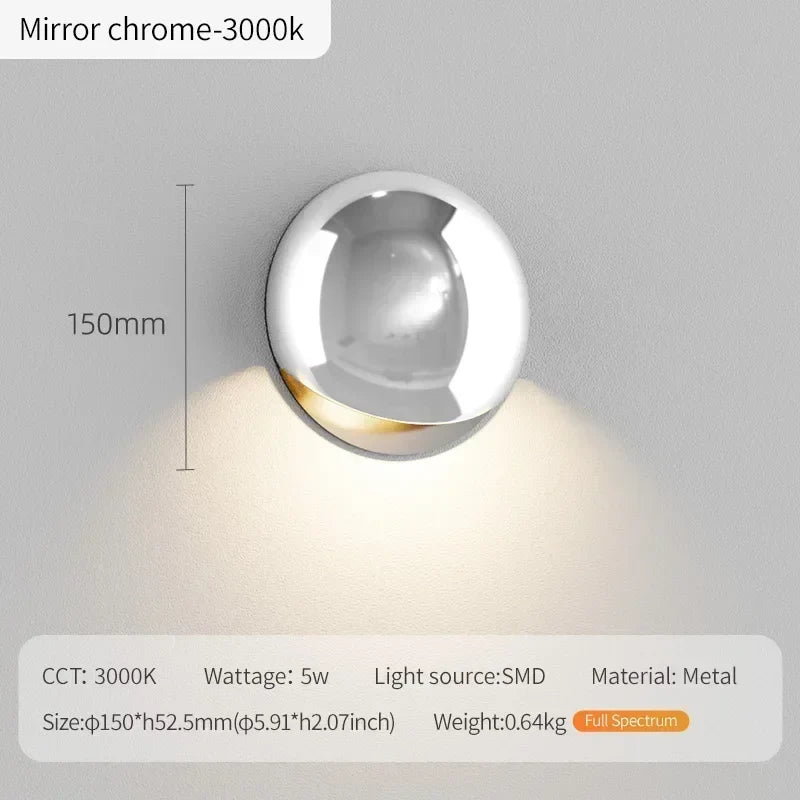 Brivex directional wall sconce, Mirror Chrome finish, specifications 3000K 5W O150 x H52.5mm