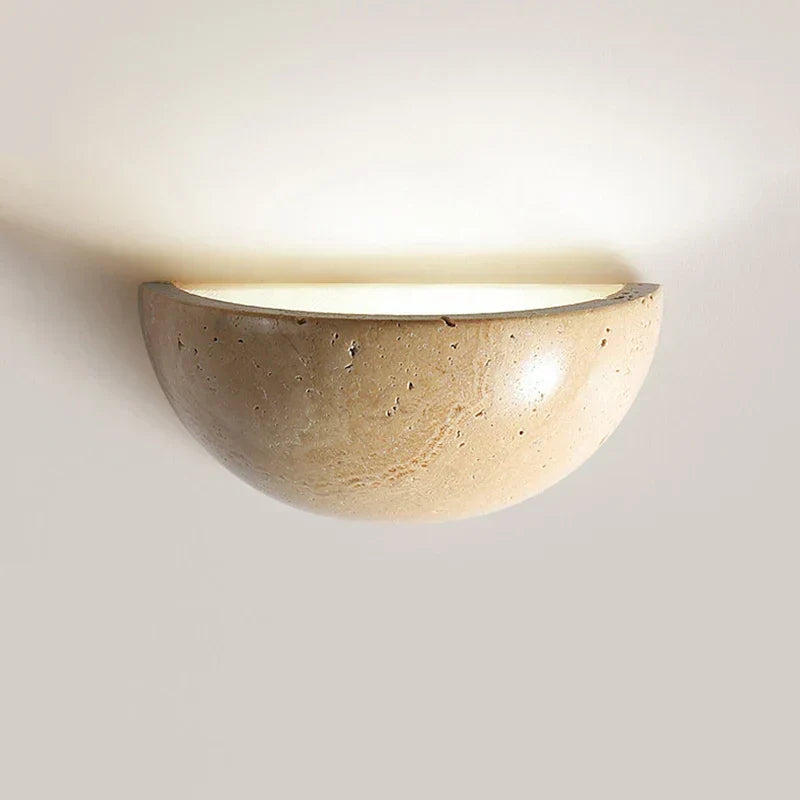 Ocrevox yellow travertine half-dome wall sconce