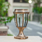 Traditional Solar Lantern Pillar Light – Auberon – Bronze, Night View