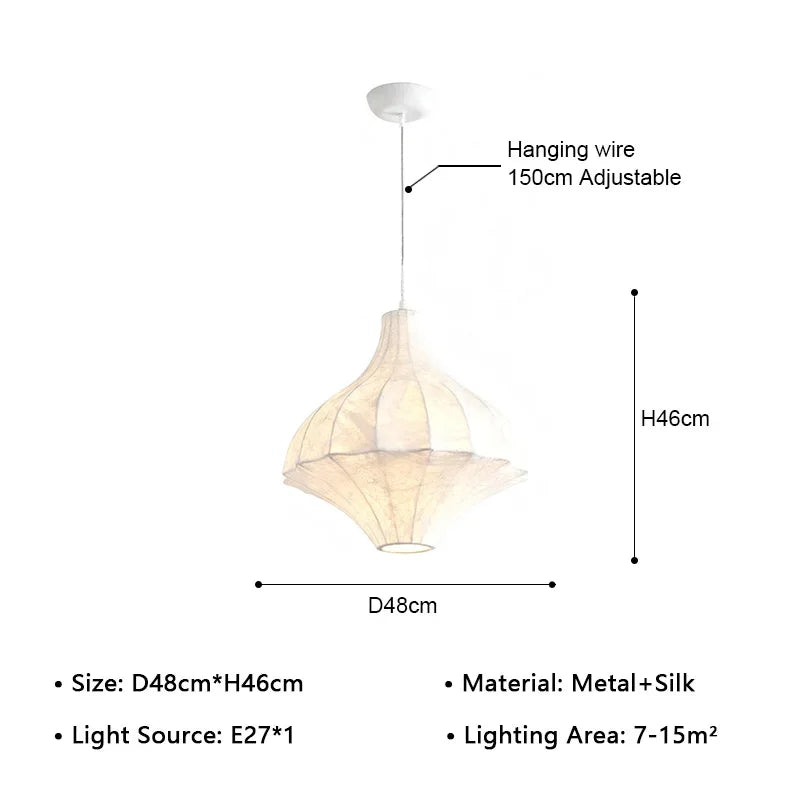 Ethereal Silk Dome Pendant Light Helvantis – Tall Dome Size Diagram