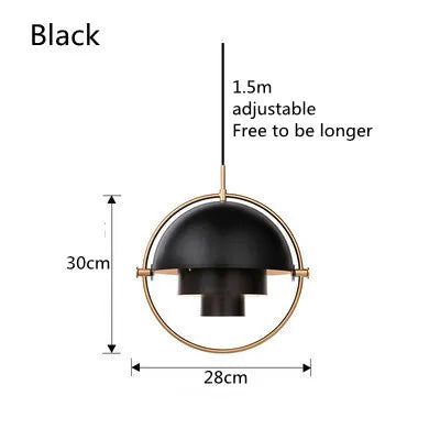Rotating Ring Dome Pendant Light Utaelorn – Black Finish Dimensions