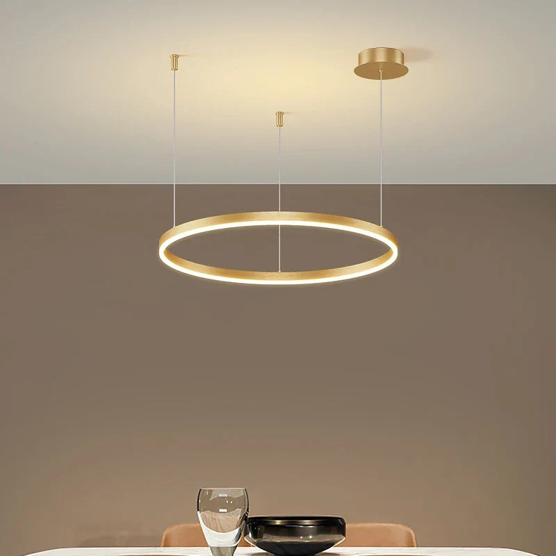 Contemporary Aluminium Ring Pendant Light Canorus – Gold Finish, Single Ring Detail