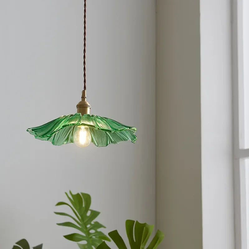 Hand-Blown Floral Glass Pendant Light Caprix – Green, Lifestyle View