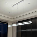 Cristellon crystal tube pendant – full length in modern interior, cool white lit