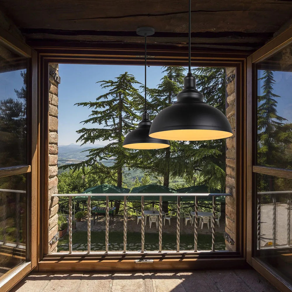 Caldorix Rounded Dome pendant in Black finish by a window