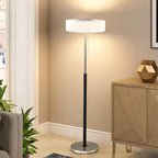 Frosted Glass and Oak Drum Floor Lamp Telvara