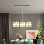 Ulindra 3-light crystal cluster pendant, Gold, linear bar canopy