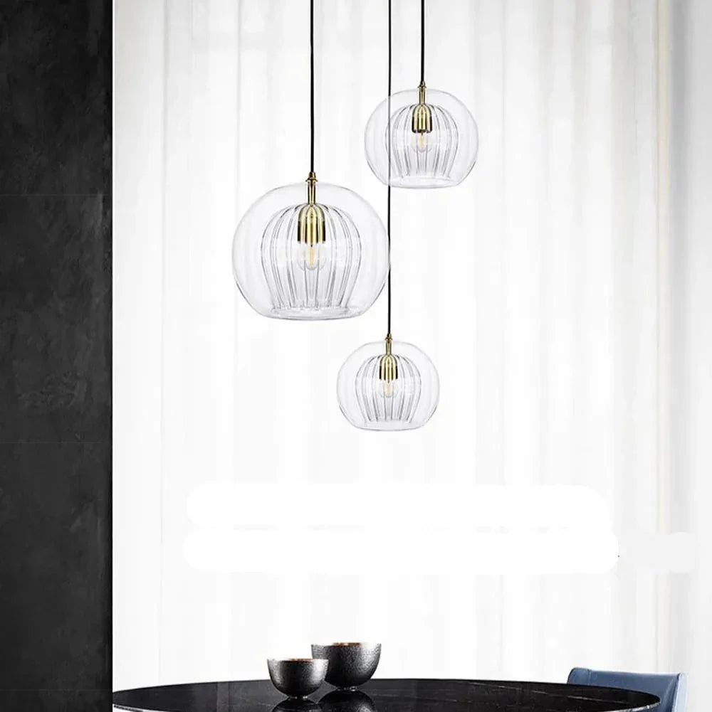 Fluted Glass Globe Pendant Light Celvorn – Product Detail 14