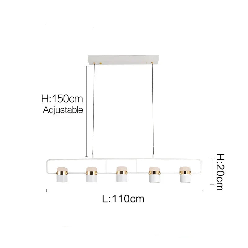 Rotatable-Head Linear Spotlight Bar Chandelier Corvino – Dimensions, 5-Light 110cm