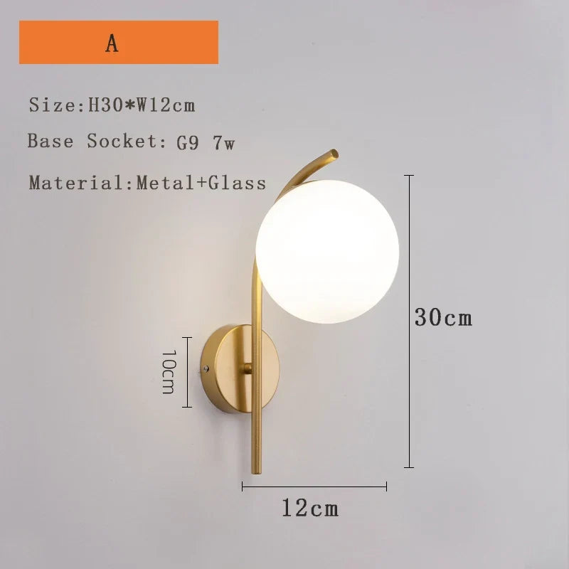 Curved Arm Globe Wall Sconce Apion — Gold