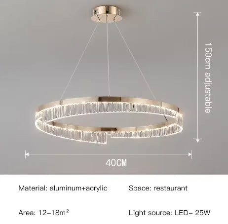 Ecelvor single ring 40cm dimensions, 150cm adjustable drop, 25W LED
