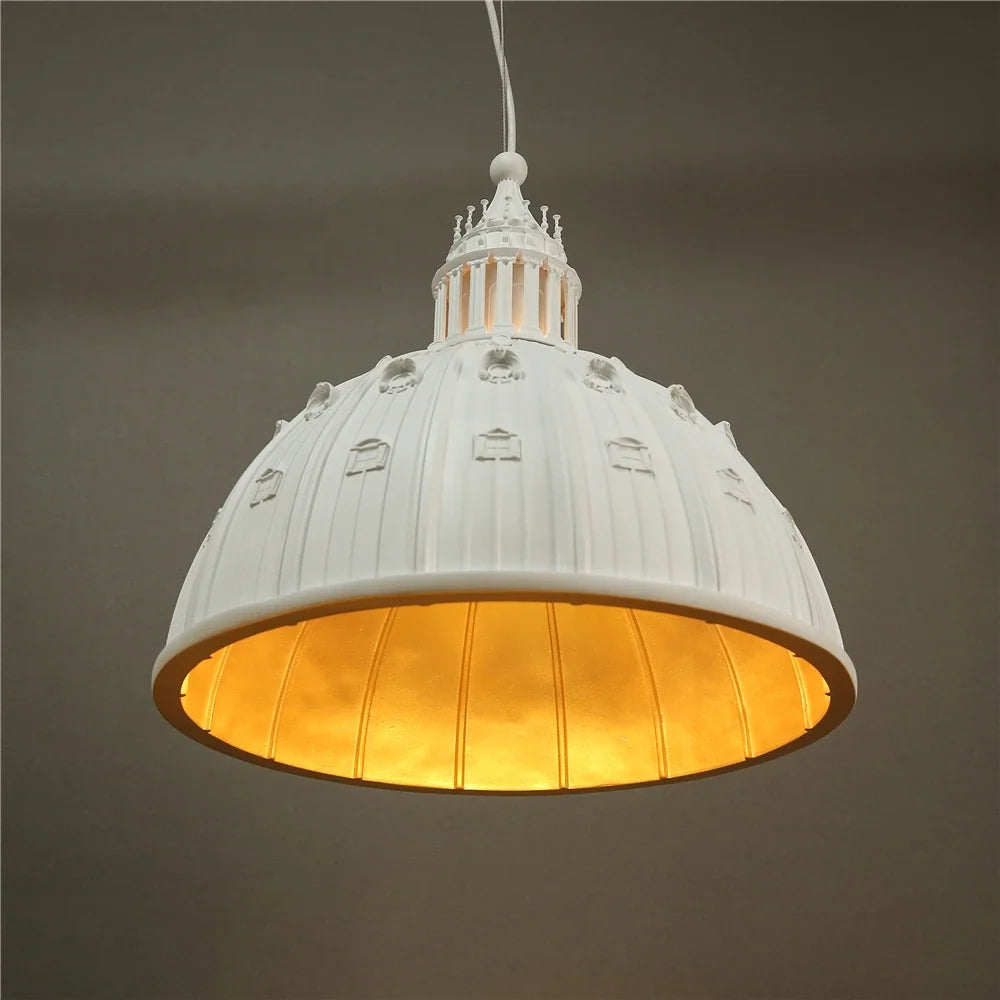 Architectural Cathedral Dome Pendant Light Duomo – White Detail Gold Interior