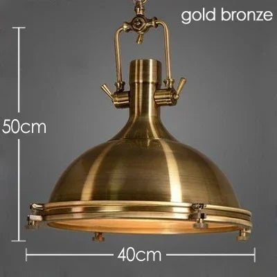 Industrial Metal Dome Pendant Light Cletyon - Gold Bronze Finish, Dimensions 40cm x 50cm
