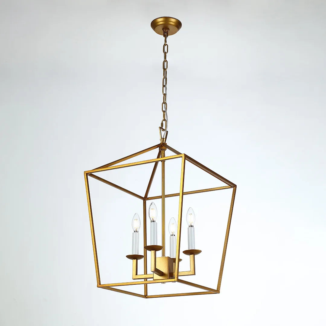 Vintage Gold Lantern Cage Chandelier Malvorn – Studio Shot