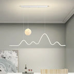 Modern Aluminum Wave Pendant Light with Moon Accent Qraeloria – White Lifestyle View