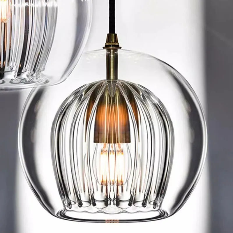 Fluted Glass Globe Pendant Light Celvorn – Product Detail 11