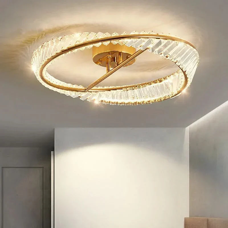 Hand-Cut Crystal Halo Ceiling Light Axoria – Detail, Lit Ring