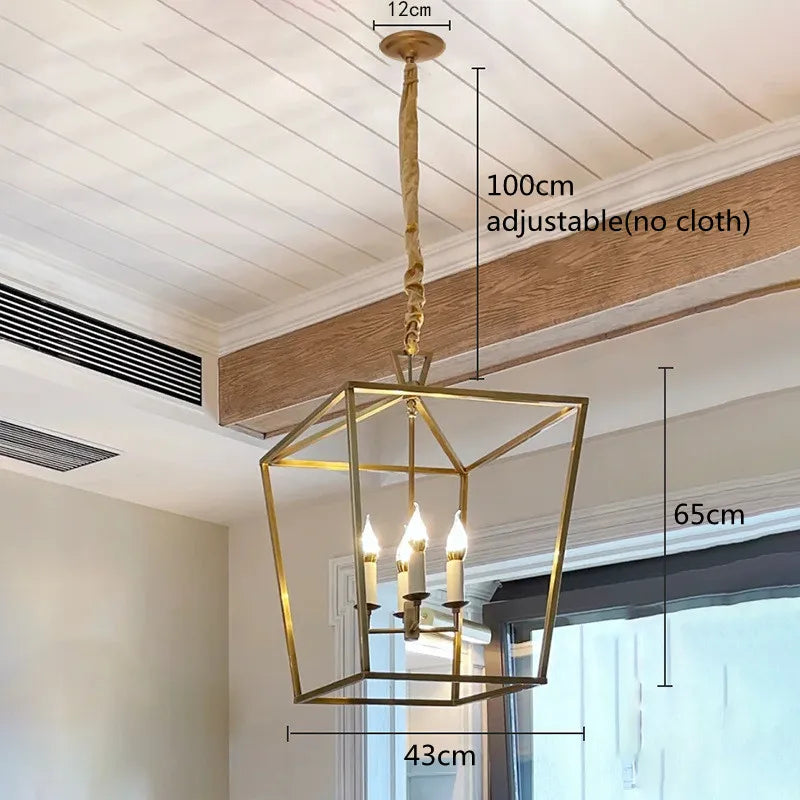 Vintage Gold Lantern Cage Chandelier Malvorn – D43 x H65cm Dimensions