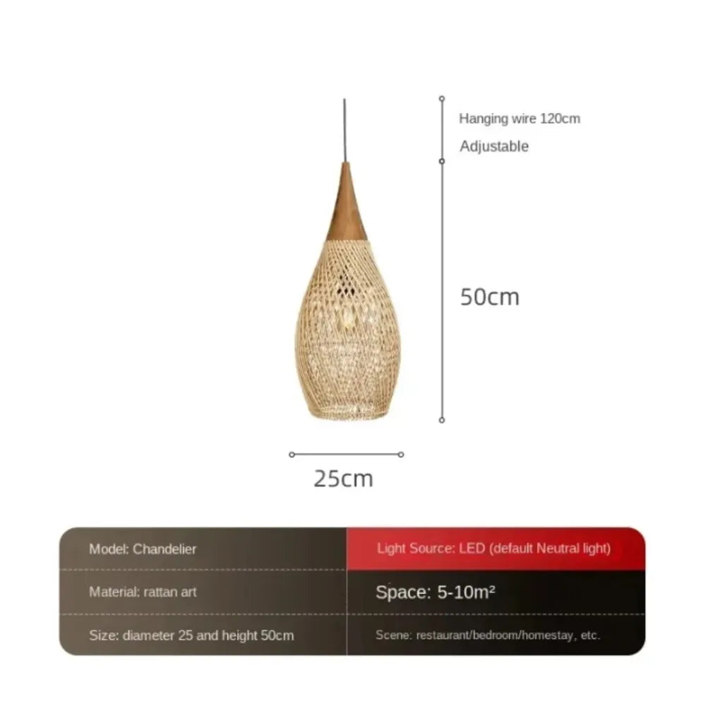 Artisan Woven Rattan Teardrop Pendant Light Tessora – 25cm Dimensions