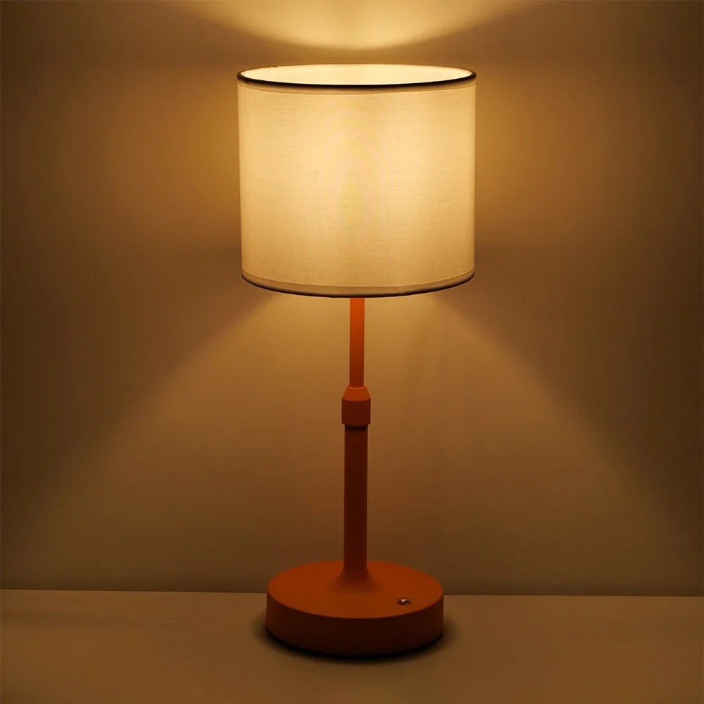 Cordless Bedside Table Lamp – Luxandor – Straight Tube Shade, Silver