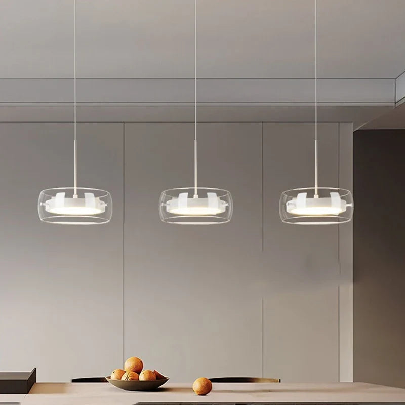 Double Layer Glass Drum LED Pendant Light – Ebelindra – Hero Shot