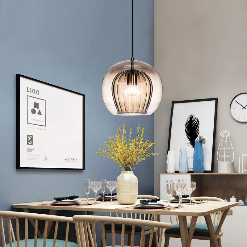 Fluted Glass Globe Pendant Light Celvorn – Product Detail 10