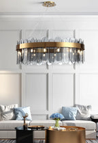 Petalux – Round Ø40cm Smoke Grey glass panel chandelier in living room