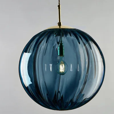 Fluted Glass Sphere Pendant Light Hraelox – Blue