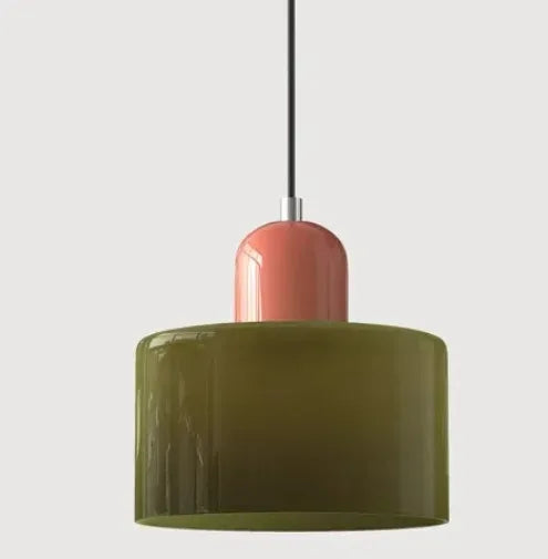 Pelindra Stained Glass Pendant – Olive Shade / Terracotta Cap
