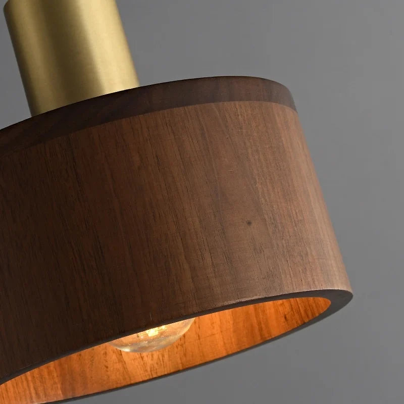 Waelvix walnut wood pendant light with brass canopy and adjustable cord