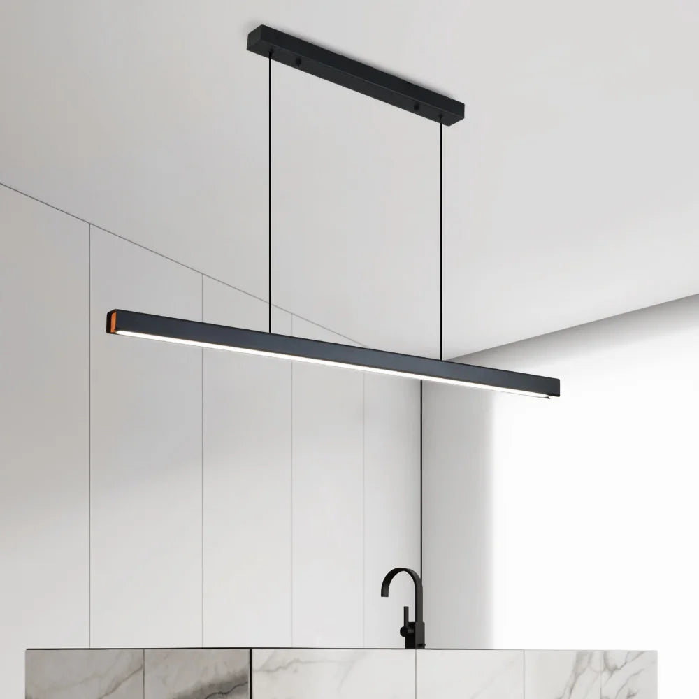 Sculptural Linear Metal Pendant Light Velthor – Kitchen Island Installation