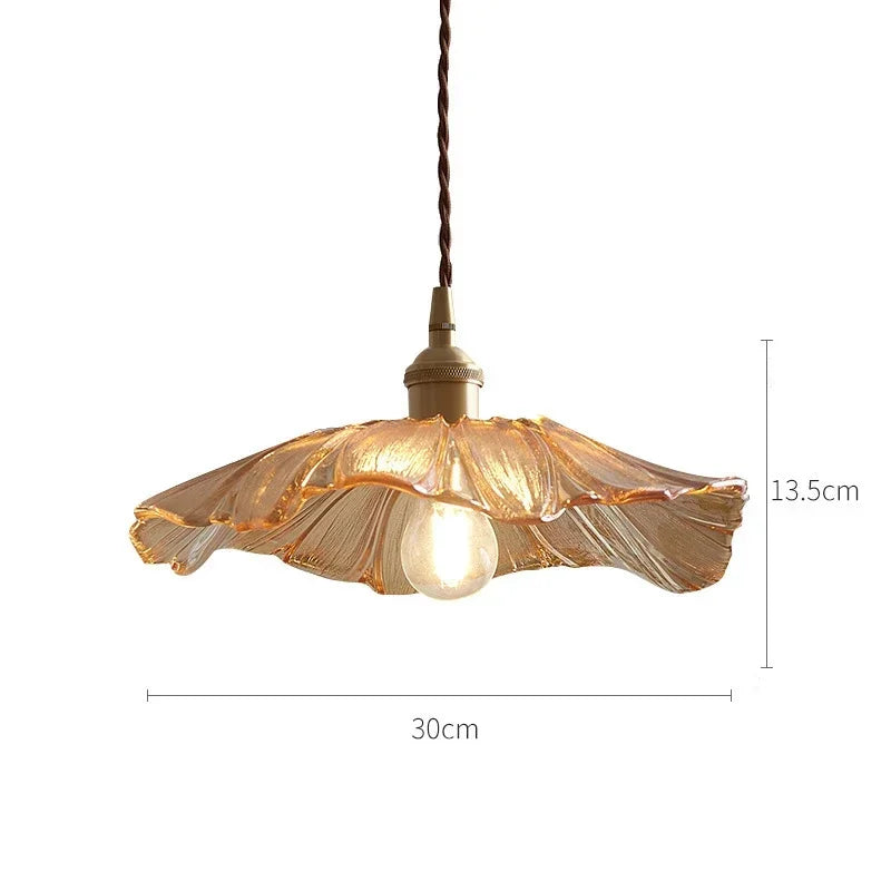 Hand-Blown Floral Glass Pendant Light Caprix – Gold, Dimensions 30cm x 13.5cm