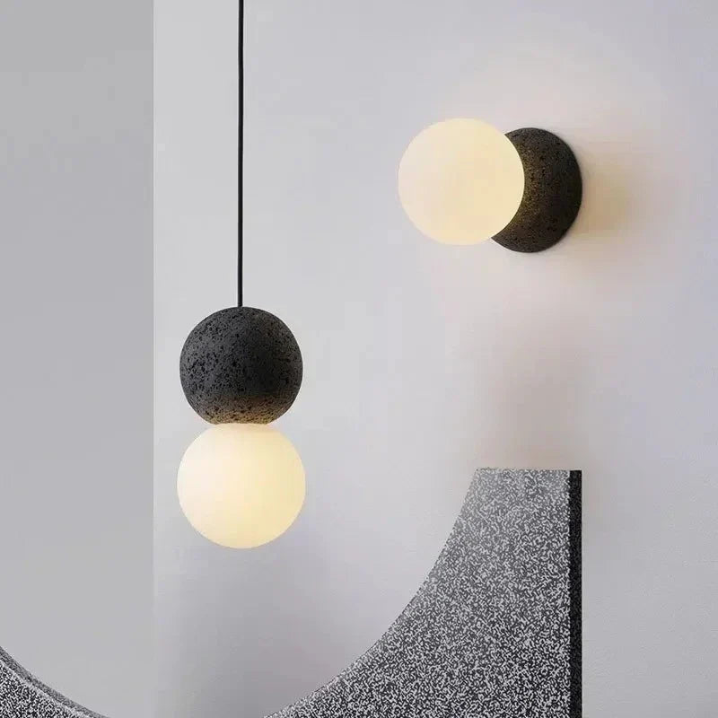 Stone Sphere Pendant & Wall Sconce – Mvaelvix – Pendant and Wall Sconce Shown Together