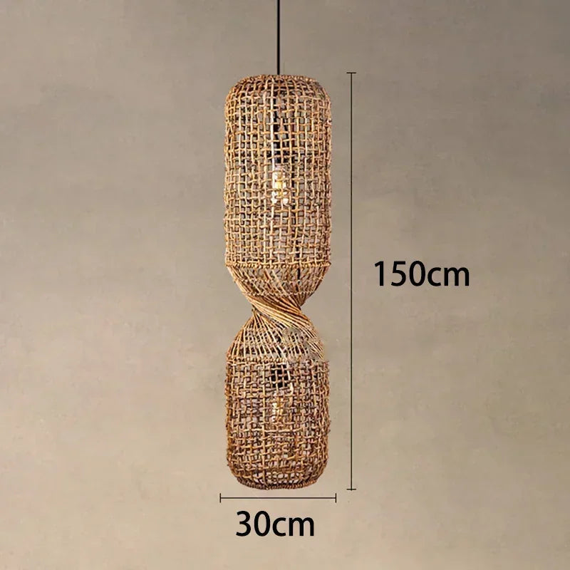 Woven Rattan Hourglass Pendant Light – Faeloria – Single Pendant, 150 cm dimensions