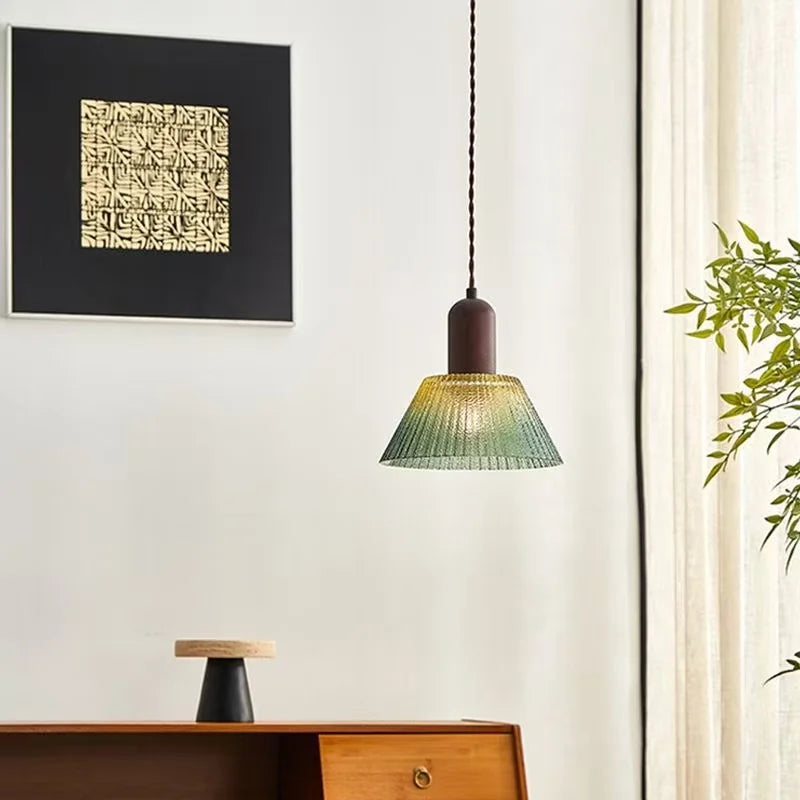 Vintage Fluted Ombré Glass Pendant Light Xuaeloria – Full View