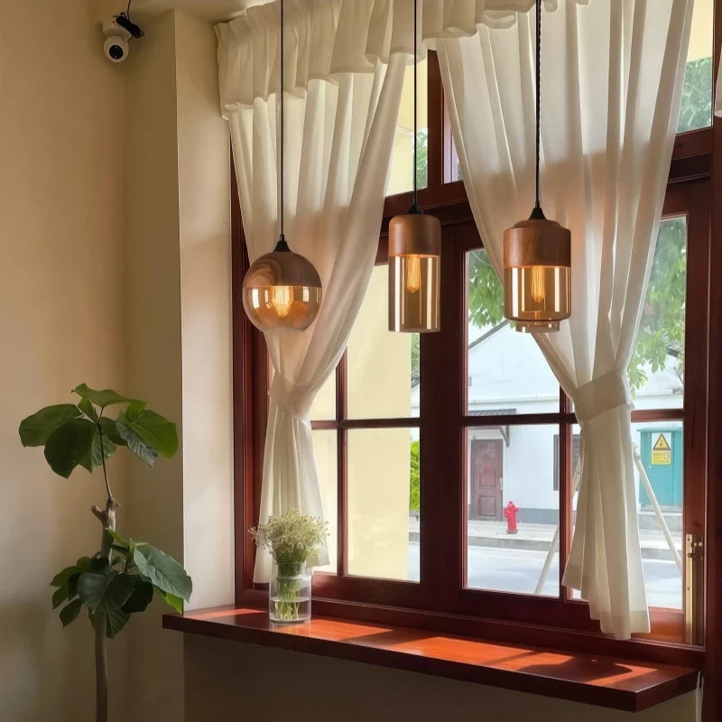 Walnut Amber Glass Pendant Light – Qzaelvix – Hero Shot