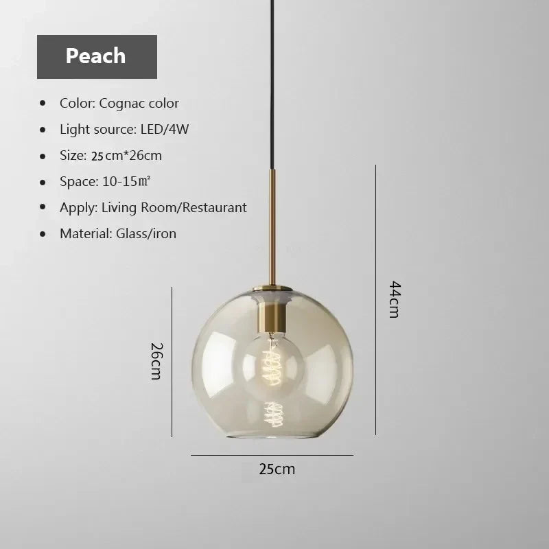 Scandinavian Glass Orb Pendant Light Kelvoria – Peach Shape Dimensions