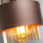 Modern Bronze Metal Cylinder Pendant Light Laevrix – Amber Glass Detail