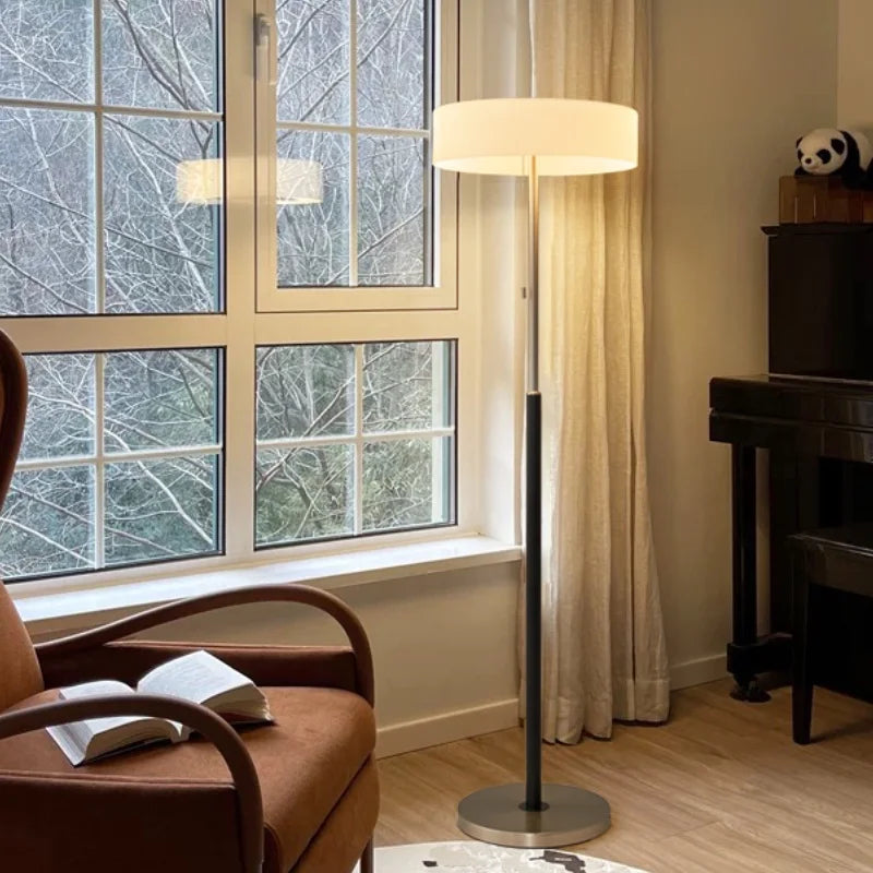 Frosted Glass and Oak Drum Floor Lamp Telvara
