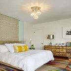 Cletya Gold Crystal Semi-Flush Ceiling Light Solora with faceted glass shades against white ceiling