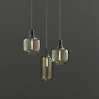 Blown Glass & Marble Socket Pendant Light – Czaelindra, trio hero shot in smoke grey glass