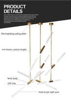 Rarlix construction detail — electroplated ceiling plate, iron boom, solid acrylic light post, LED chip