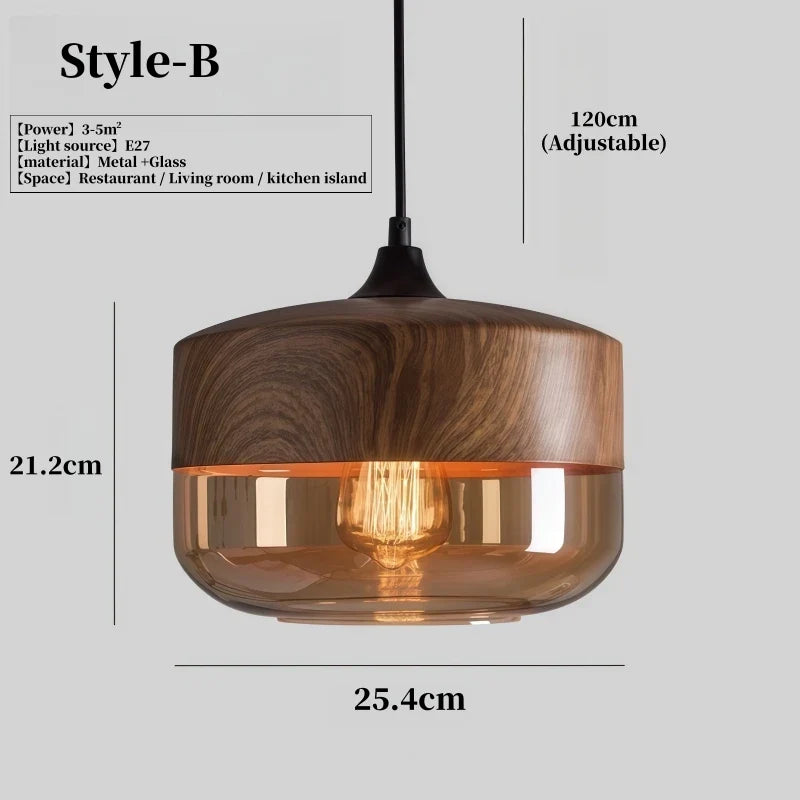 Walnut Amber Glass Pendant Light – Qzaelvix – Product Detail 5
