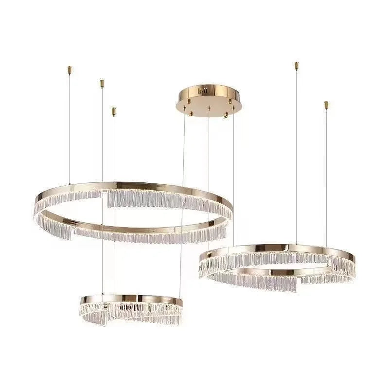 Ecelvor single, double and triple ring chandelier configurations compared, studio shot