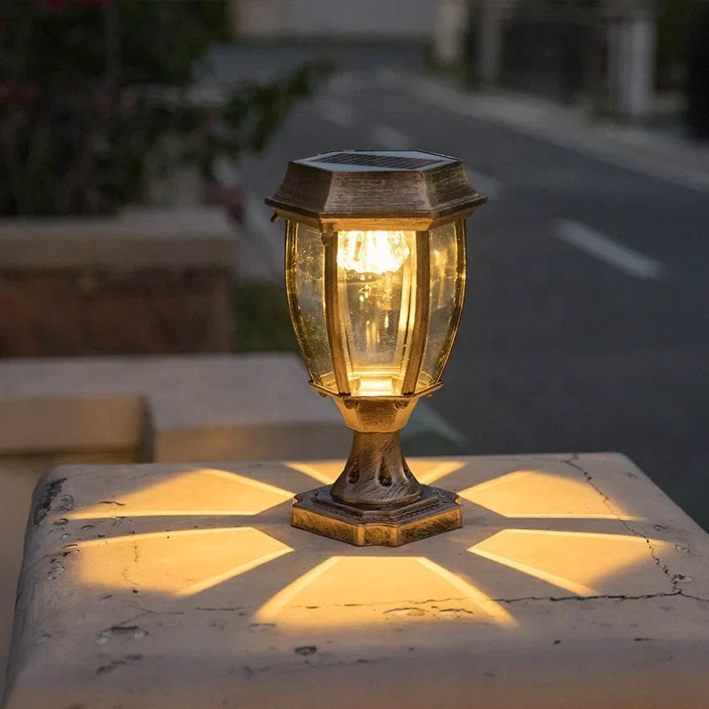 Traditional Solar Lantern Pillar Light – Auberon – Bronze, Lifestyle View