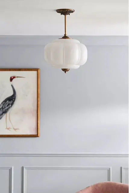 Fluted Milk-Glass Pendant Light – Vellora, White lifestyle hallway