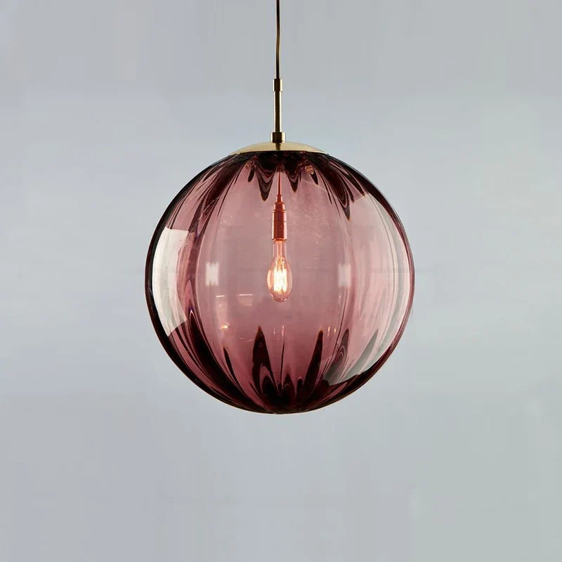 Fluted Glass Sphere Pendant Light Hraelox – Product Detail 5