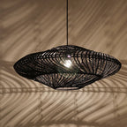 Nestara handwoven wicker dome pendant light — Black finish